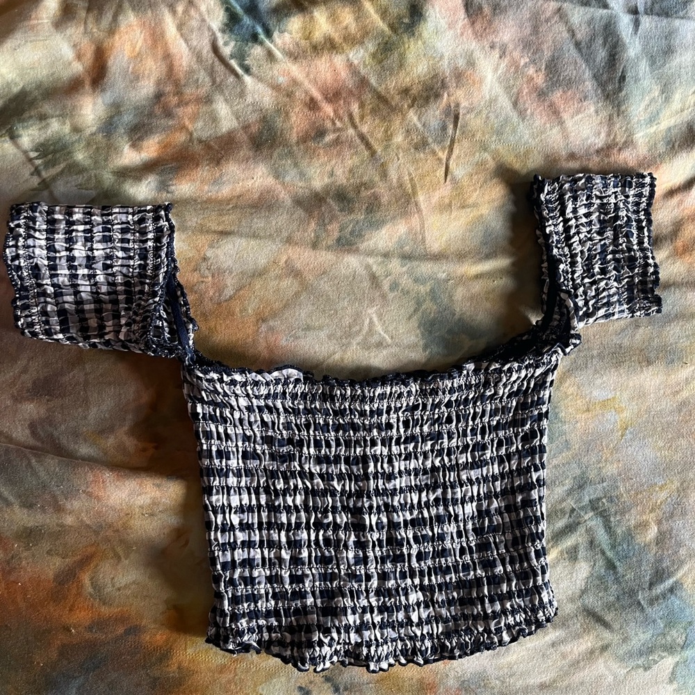 Victoria's Secret Black and White Off-The-Shoulder Smocked Crop